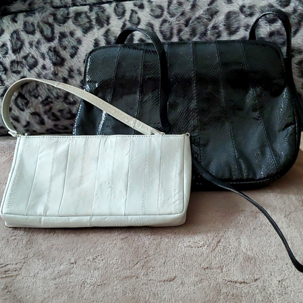 2 exotic skin EEL&SNAKE vintage clutch handbags
